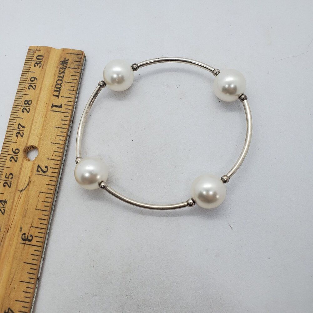 Stretchy Sterling Silver and Bead Bracelet 925